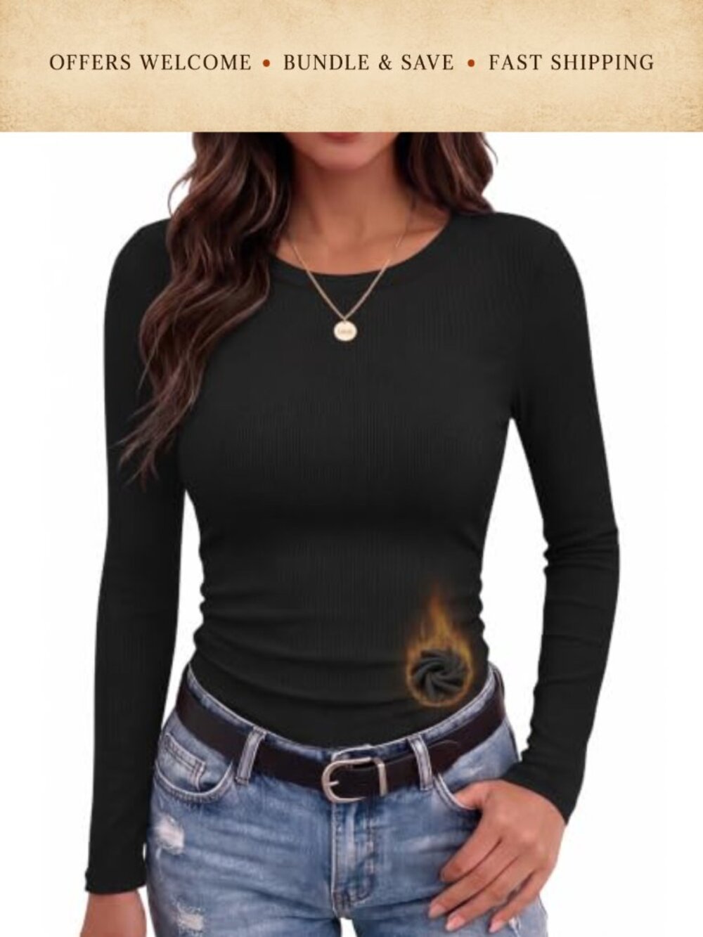 Women's Long Sleeve Crewneck Thermal Top Stretch Base Layer Casual Tee